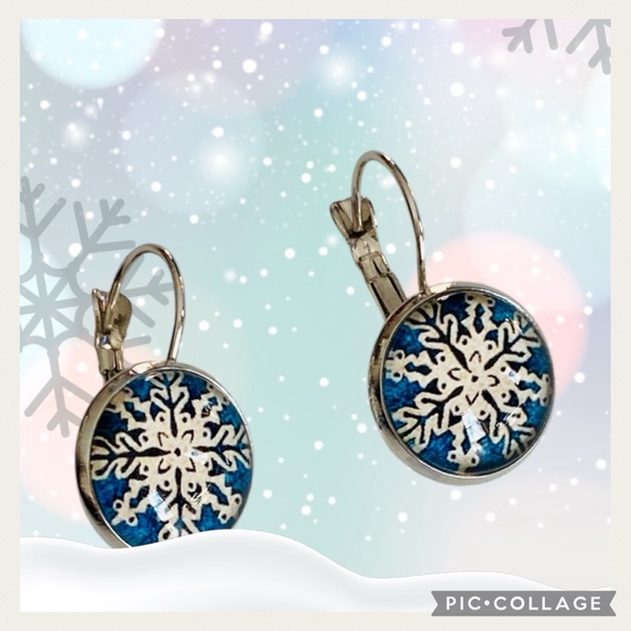 NEW Blue & White Stunning Round Snowflake Earrings - Picture 1 of 6